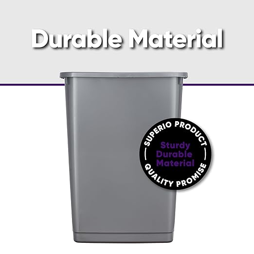 Superio Large Kitchen Trash Can 13 Gallon, 52 Qt Unlidded Waste Bin Only for Kitchen, Garage, Indoor and Outdoor Trash Can, Grey