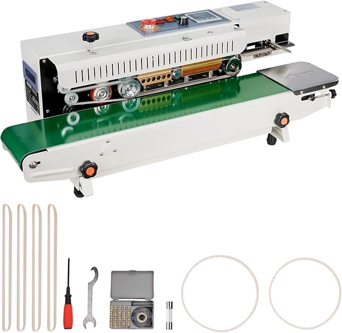 VEVOR Continuous Bag Band Sealing Machine, 0.24-0.47 in/6-12 mm Seal Width, Horizontal Band Sealer Machine with Digital Temperature Control, Bag Sealer for 0.02-0.8 mm Plastic Bags, Inflation Function
