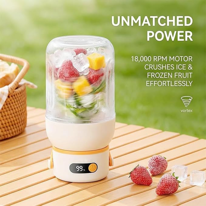Portable Electric Juicer Cup with Zero Cord Hassle, 33 Oz Cordless Personal Juicer Cup, Digital Display Portable Juicers Blender with Stainless Steel Blades, USB-C (orange-1000ml)