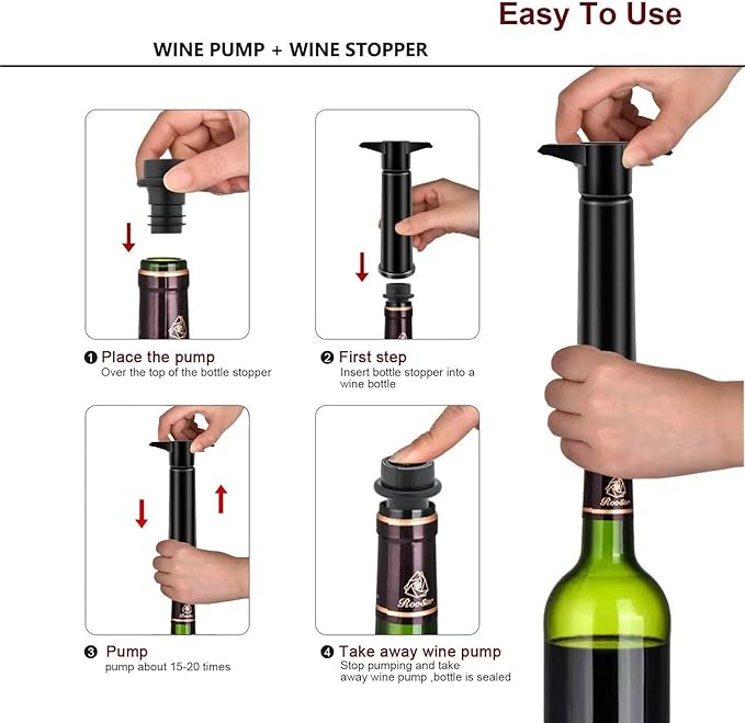 Wine Stopper 4 SET Wine Saver Pump Vacuum Bottle Stoppers With Food Grade Silicone Leak Proof