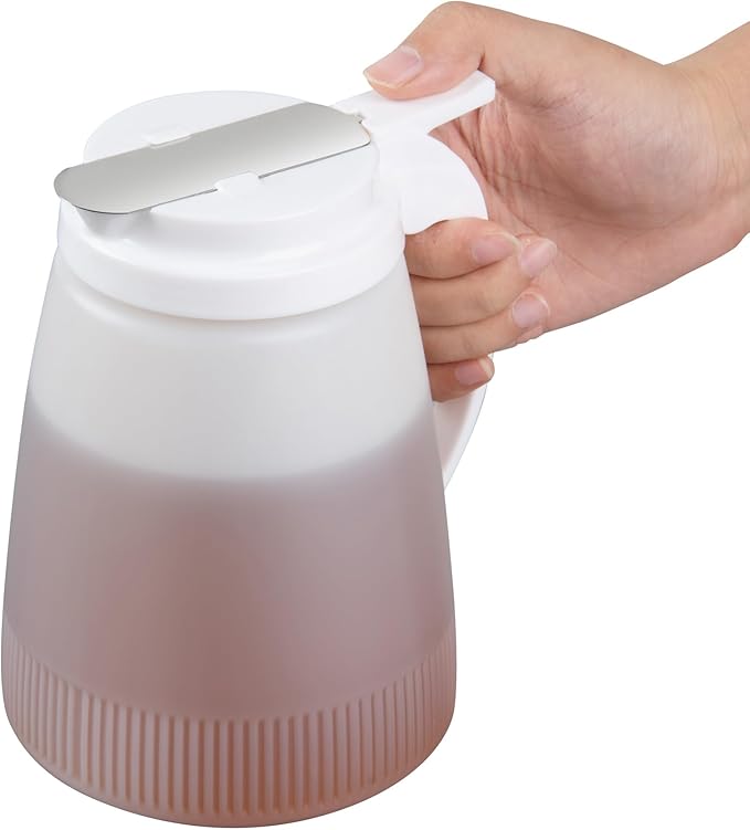 Restaurantware-Chef 101 48 Ounce All Purpose Syrup Dispenser, 1 Honey Dispenser - White Top, Stainless Steel Slide Cover, Plastic Pancake Syrup Bottle, Perfect For Diners, Restaurants, Home