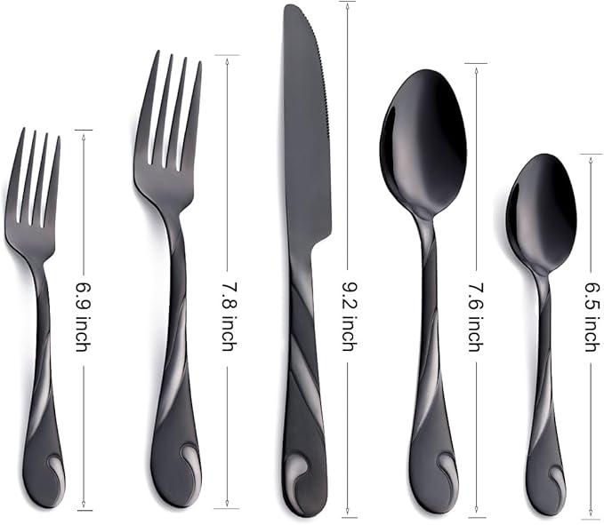 Black Silverware Set for 6, 30-Piece Stainless Steel Flatware Set, Shiny Black Metal Cutlery Set, Include Fork, Knife and Spoon Set, Dishwasher Safe