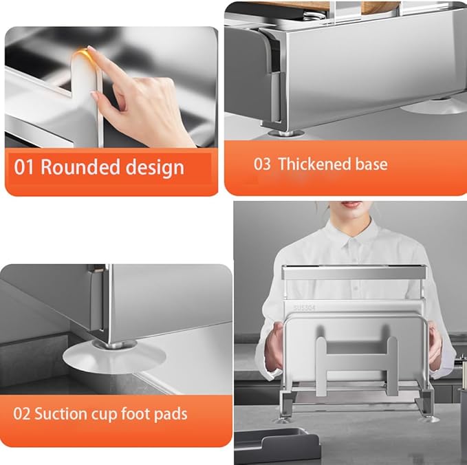 Multifunctional Cutting Board, Knife Drying Rack Kitchen Countertop Pot Lids Organizer, Knife Block Holder with Drain Tray Utensil Holders Bakeware Cookware Chopping Board Storage Stand