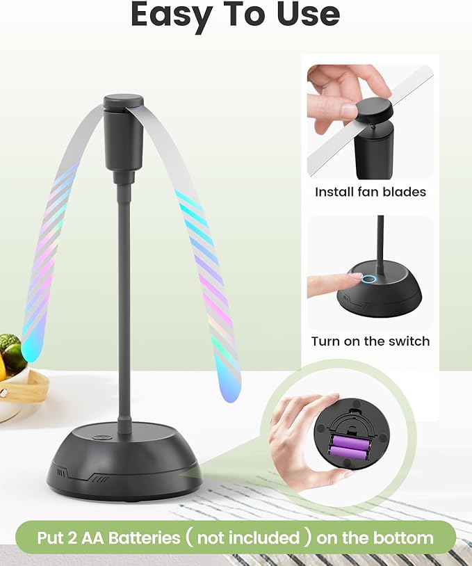 4Pack Food Fan for Table, AA Battery Powered, Portable Fan with Flexible Gooseneck and Soft Blades, Soundless Table Fan for BBQ, Picnic, Party, Patio (Non-rechargeable,Black)