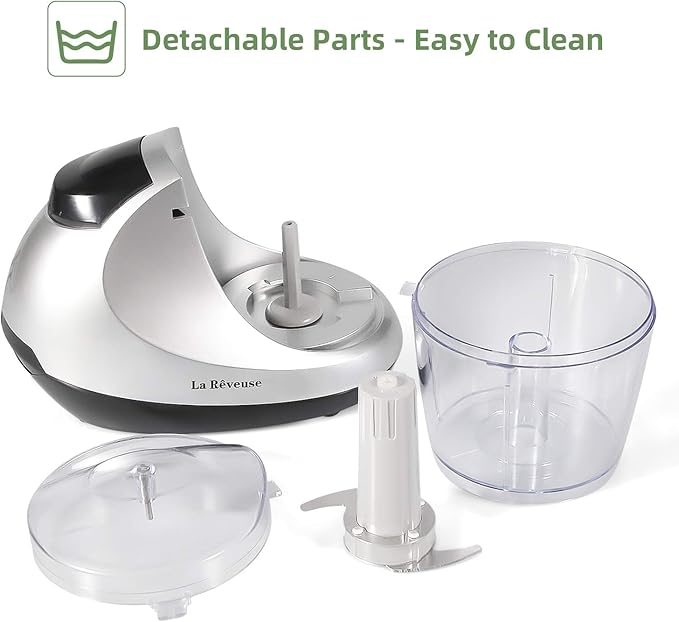 La Reveuse Electric Mini Food Chopper Vegetable Fruit Cutter Meat Grinder Mincer Small Food Processor with 1.3-Cup Prep Bowl, Silver