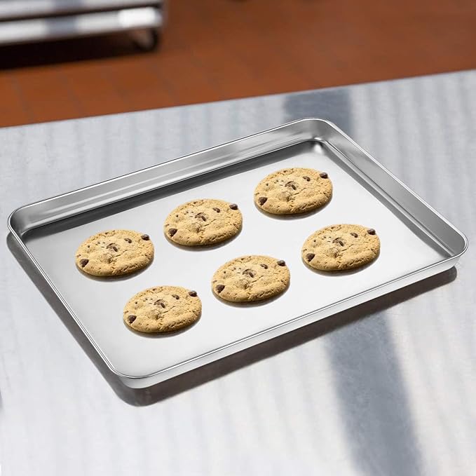 Wildone Baking Sheet with Silicone Mat Set, Set of 4 (2 Sheets + 2 Mats), Wildone Stainless Steel Cookie Sheet Baking Pan with Silicone Mat, Size 9 x 7 x 1 inch, Non Toxic & Heavy Duty & Easy Clean