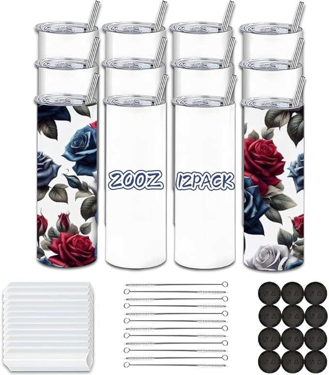 20oz Sublimation Tumblers Blanks Products Stainless Steel Double Wall Sublimation Tumblers with Lids and Straws Polymer Coating for Heat Transfer Customized Gifts (12 Pack)
