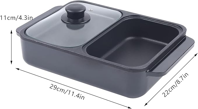 CNCEST 2 in 1 Portable Electric Hot Pot Barbecue Grill Non-Stick Teppanyaki Pan 110V Indoor Hotpot Grill Korean BBQ Combo (Black)