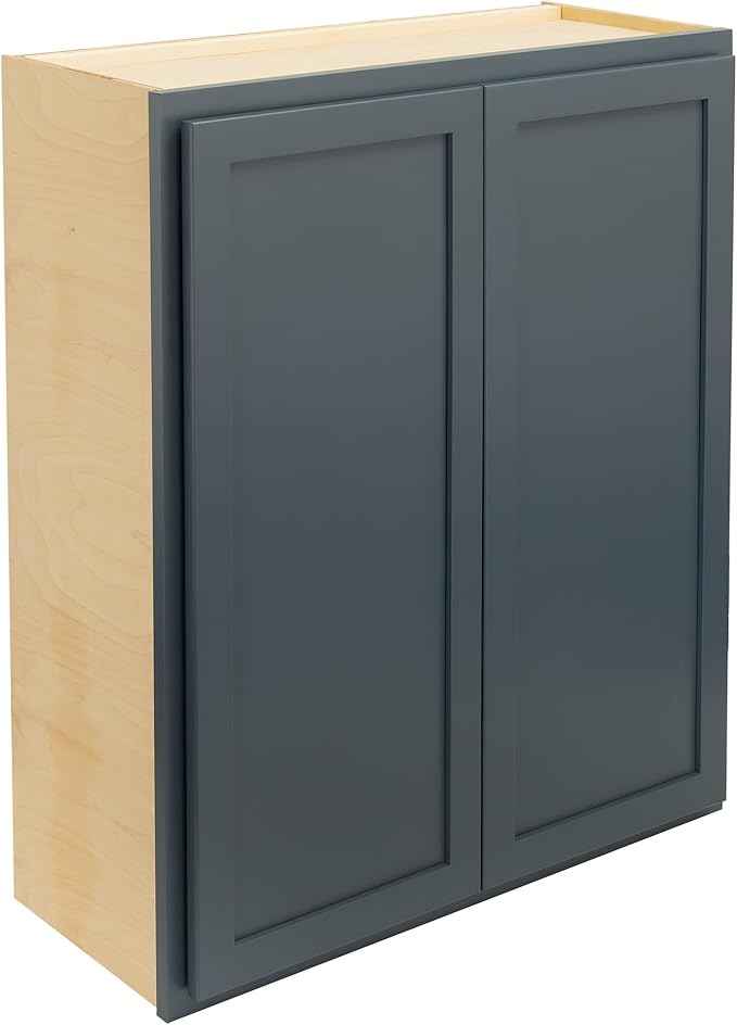 Quicklock RTA (Ready-to-Assemble) 42" Tall Wall Kitchen Cabinets - Shaker Style | 100% Hardwood | Made in America | Soft Close Hardware (Needlepoint Navy, 12''D x 30''W x 42''H)