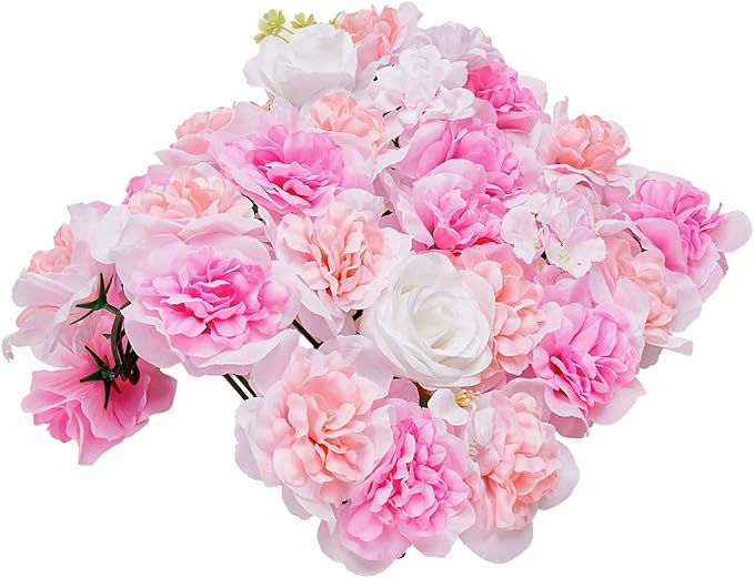 VEVOR 3D Flower Wall Panel, Artificial Floral Wall Background Mesh Backing Mat,Seamless Design&Easy Installation for Wedding Valentines Day Home Baby Party Backdrop Decor,Pink