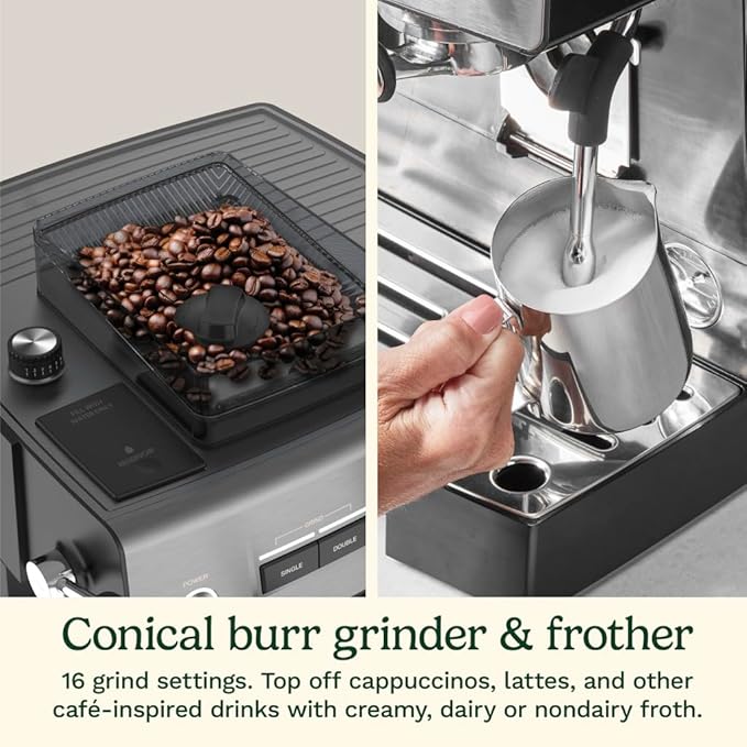 Cuisinart Espresso Bar Grind & Brew Espresso Machine, 16 Grind Settings from Fine to Coarse, Makes Hot or Cold Cafe-Quality Beverages at Home Including Cappuccino, Lattes and Cold Coffee, EM-640