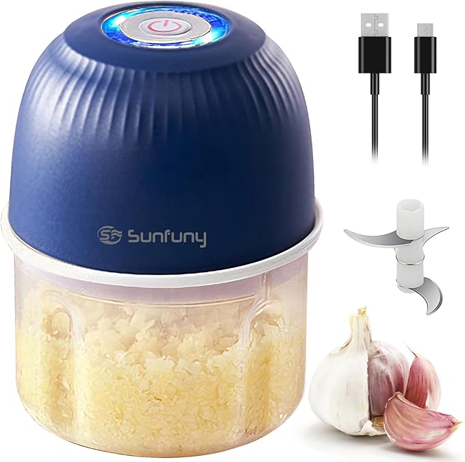 Mini Food Processor Cordless, 250ml Small Garlic Chopper 1 Cup, Battery USB Rechargeable Electric Food Chopper Wireless, Portable Vegetable Meat Blender Kitchen Mixer for Onion, Salad, Baby Food(Blue)