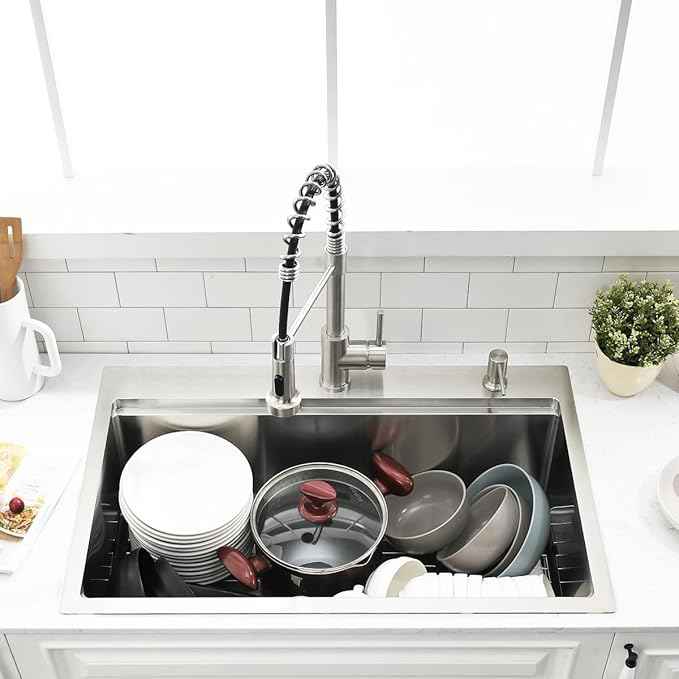 33 Inch Drop In Kitchen Sink Workstation - 33 x 22 Inch Drop In Sinks 16 Gage Stainless Steel Topmount Sinks Single Bowl 10'' Deep Handmade Above the Counter sink with Cutting Board& Strainer