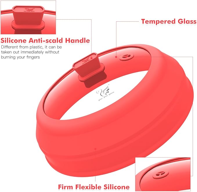 Microwave Splatter Cover Glass Splatter Guard Lid with Collapsible Silicone for Small Bowls Food Plate Cover 9 inch Red
