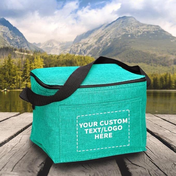 DISCOUNT PROMOS Custom Insulated Cooler Lunch Bag Set of 50, Personalized Bulk Pack - Perfect for Work, Travel, Outdoor Events - Mint