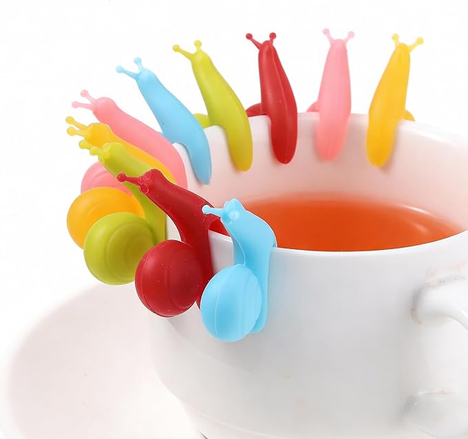 Ymapinc Snail Tea Bag Holders (10-Pack) for Mugs - Silicone Infuser Clips with Cup Hanging Design, Colorful Gift Set for Tea Lovers