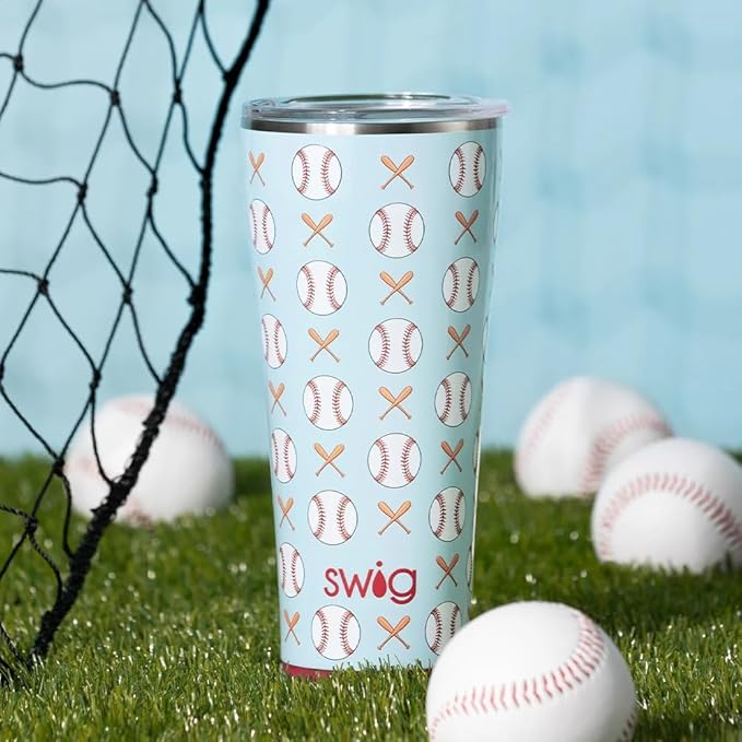 Swig Life 32oz Insulated Tumbler, Travel Coffee Tumbler with Lid, Cup Holder Friendly Travel Coffee Mug, Stainless Steel with Lid (Home Run)