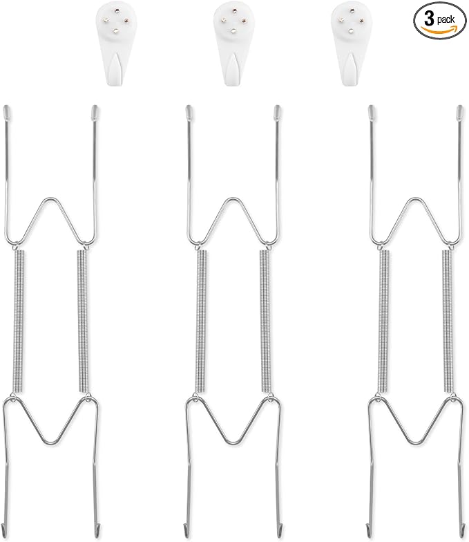 3 Pack Plate Hangers for The Wall, Suitable for 9-11 inch Art Plate, Stainless Steel Invisible Heavy Duty Wire Plate Holder with Wall Hooks, Plate Hangers for Displaying Plates, Platter, Dish, Silver