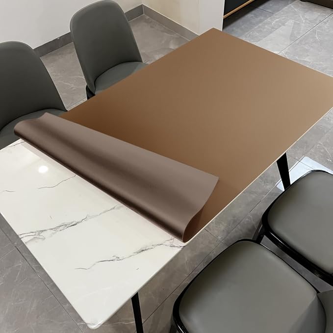 Leather Table Cover,1.8mm Thick,36x54 Inch Table Protector,Table Protector for Dining Room Table,Table Protectors for Rectangle Tables.(Mud Color+Champagne Gold,36x54)