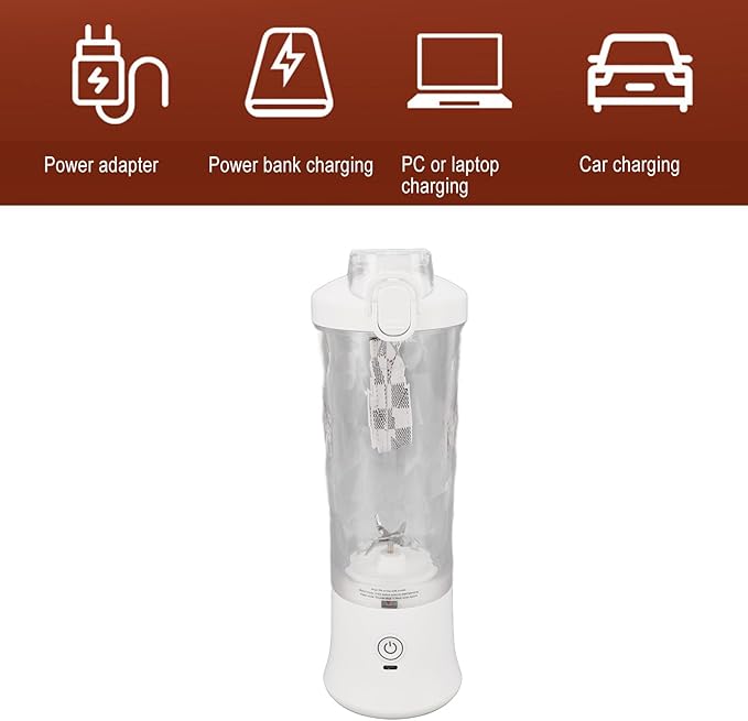 600ml Portable Blender 150W 18000RPM USB Rechargeable 4000mAh 2 Modes Mix & Pulse Mini Juicer Cup with Leak Proof Lid White Pink (White)