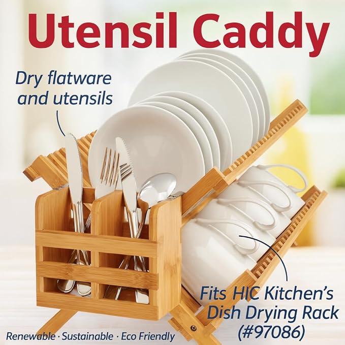 HIC Kitchen Dish Rack Caddy for Folding Dish Drying Rack (#97086), Natural Bamboo