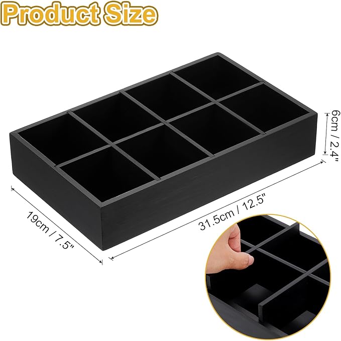 uxcell Tea Bag Organizer, 8 Compartments Pine Wood Tea Box with Handle, Tea Storage Organizer Holder for Tea Bags, Beverage Supplies Sugar Packet, Black