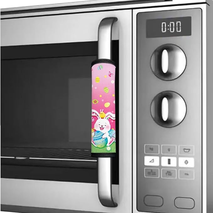 Fridge Door Handle Covers Set of 6 Kitchen Appliance Decor Handles Glove Anti-Slip Protectors Easter Refrigerator Decor Accessories, White Bunny Daisy Easter Eggs Print Pink