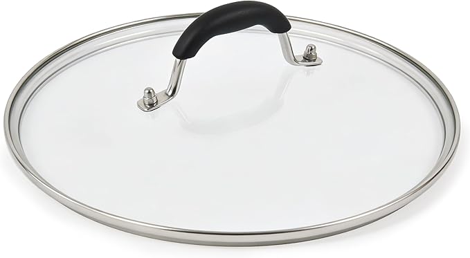 12 IN Glass Lid with Black Handle for Frying Pan, Tempered Replacement Cover Compatible for Skillets, Round Cast Iron, Cast Aluminium, Stainless Steel Pans & Pots (297mm-312mm)