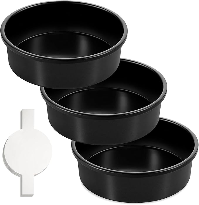 AIVIKI 8-Inch Round Cake Pan Set of 3, Nonstick Smash Cake Baking Pans Tins with 100 Pieces Parchment Paper, Carbon Steel Bakeware for Birthday Christmas, Oven & Dishwasher Safe