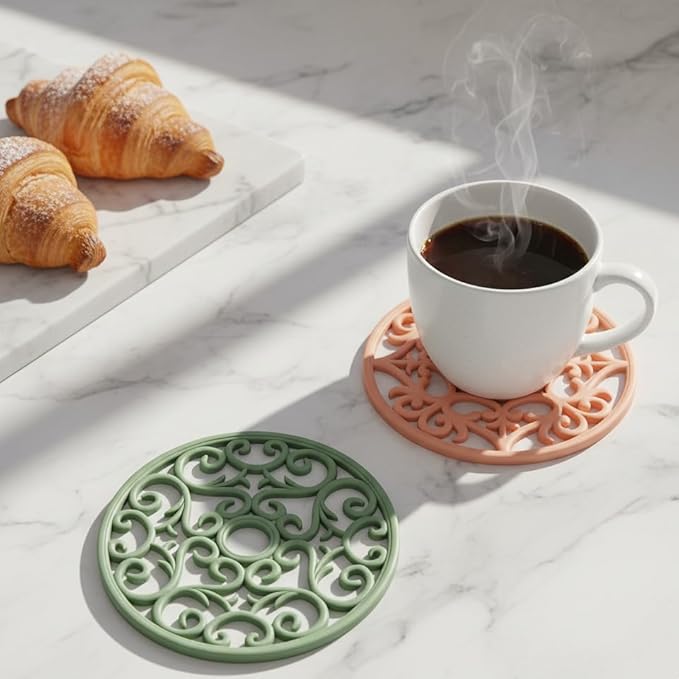 ME.FAN Trivets for Dishes/Pots/Pans, 3 Pcs Silicone Mats, Flexible/Durable/Non Slip Hot Pads to Protect Table and Counter Top (Olive Green)