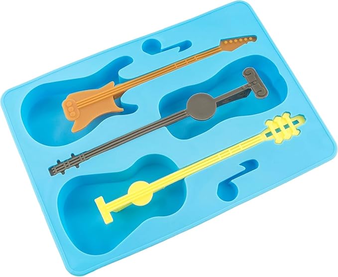 Acoustic and Electric Guitar Ice Cube Tray - Fairly Odd Novelties - Mold w/Stirrers Novelty Music Gift, Blue Guitar w/Stirrers, One Pack