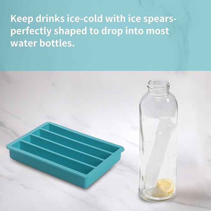 Water Bottle Ice Mold Tray - Silicone Creates 16 Frozen Sticks for Sports, Soda, & Bottled Beverages,Easy to Remove Ice,Reusable Maker with Lid for Stacking (Blue 4 Pack)