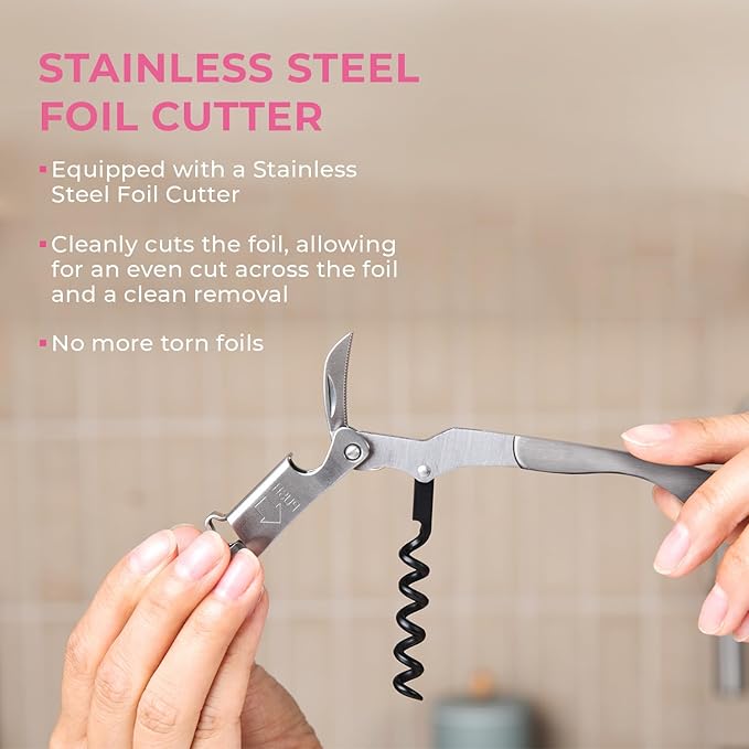 Pocket Prestige Waiters Corkscrew By Coutale Sommelier - Stainless Steel - French Patented Spring-Loaded Double Lever Wine Bottle Opener for Bartenders and Gifts - Sharp Micro-Serrated Knife