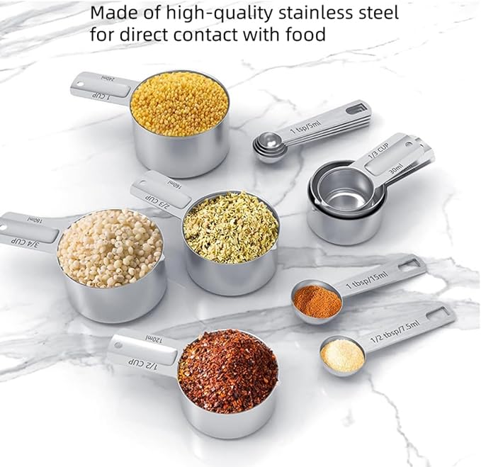 7x Stainless Steel Measuring Cups with 6x Measure Spoons Set,4x Py&Rex Plastic liquid Measurings Cups for Liquids,Kitchen Gadgets for Cooking & Baking Utensils Christmas Gift (17Pcs)