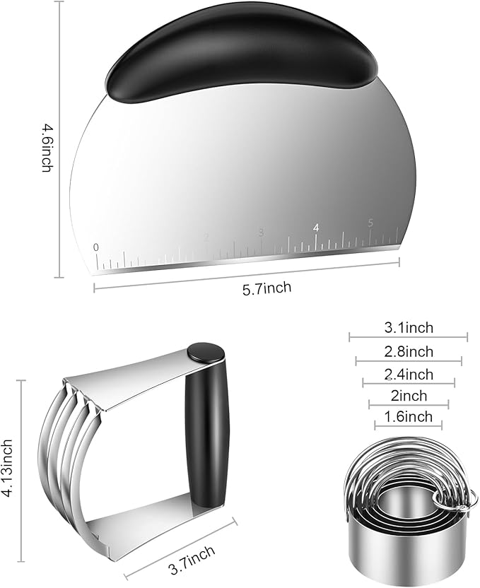 Pastry Cutter Biscuit Cutter Dough Cutters, Stainless Steel Butter Pastry Cutter Tool, Pastry Blender Baking Dough Tools, Round Biscuit Cutters, Sturdy & Long-Lasting, Gift Package (3 Pcs/Set)