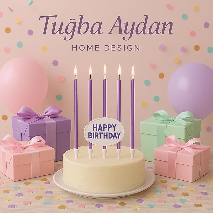by Tugba Aydan - Purple Birthday Candles - 24 Count Long Thin Purple Birthday Candles for Cake, Metallic Cake Candle for Birthday, Party Candles