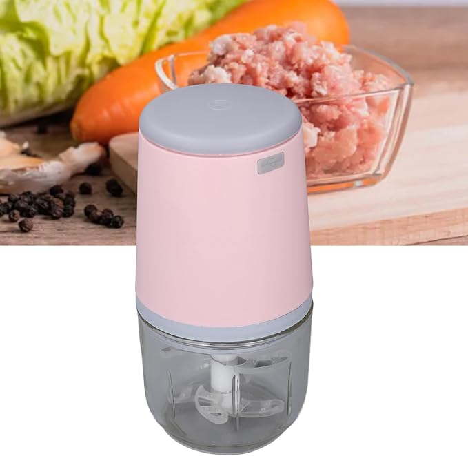 300ML Mini Meat Grinder Electric Mini Garlic Chopper USB Meat Grinder Food Processor Cordless Easily Chop Baby Food Maker Small Chopper for Vegetables Fruits Garlic (Roseate)