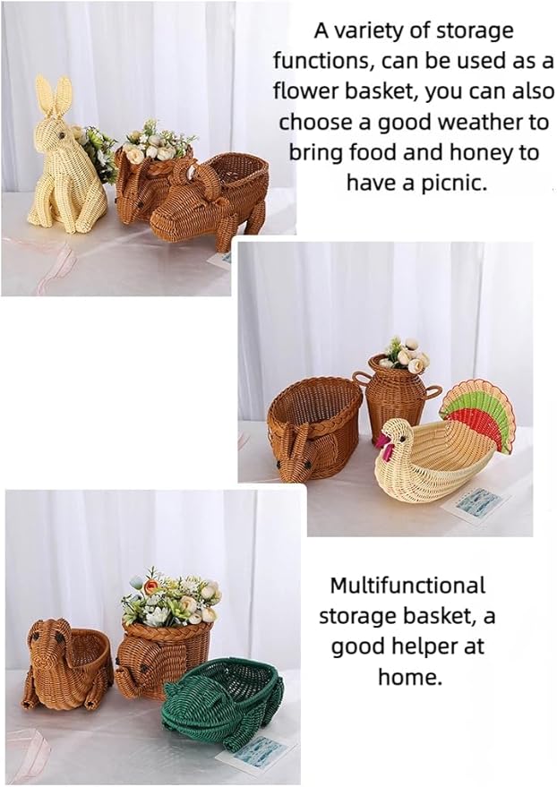 hand-woven round rattan basket storage basket storage box ornaments decorative basket multifunctional picnic food bread basket fruit gift basket key basket. (elephant)