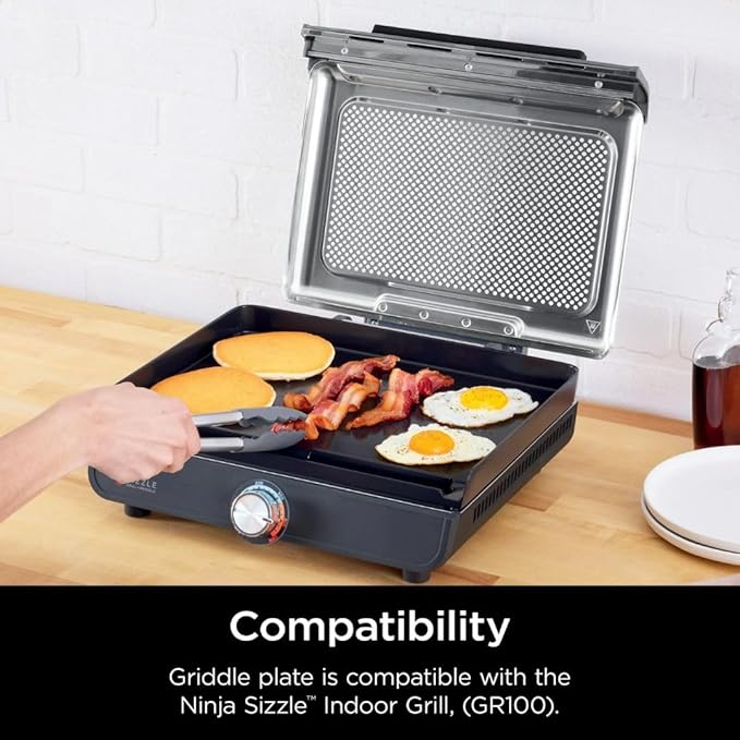 Ninja Sizzle GR100 Smokeless Indoor Grill, 500°F High Heat Kitchen Grill with Nonstick 14-Inch Plate, Low-Smoke Technology, Edge-to-Edge Heating, Family-Sized Capacity, Countertop Cooking Tool