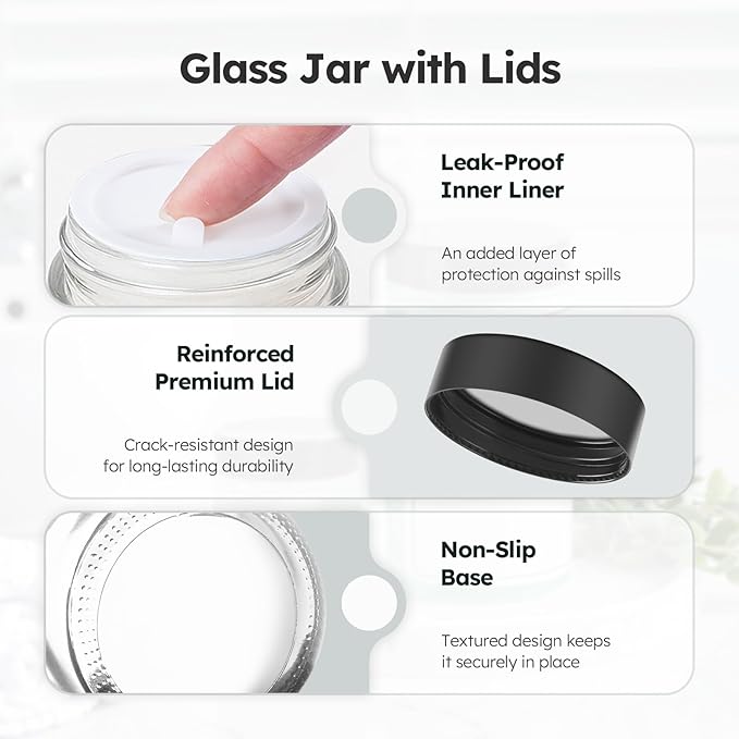 2 oz Glass Jars with Lids, 36 Pack Clear Small Glass Jars with Black Lids Leakproof Round Airtight Empty Cosmetic Travel Containers with Inner Liners For Lotions Powders and Candle Making
