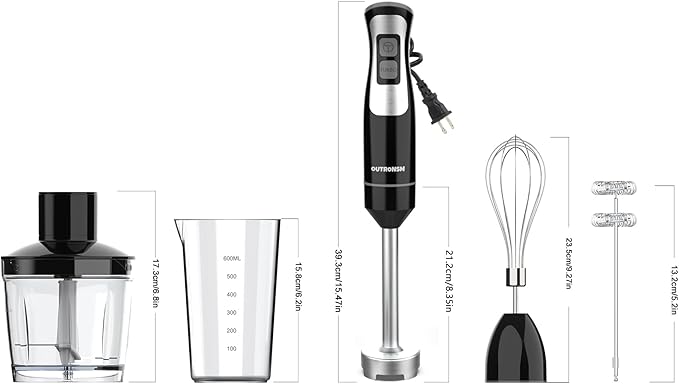 Immersion Blender Handheld, Hand Blender with 500ml Food Chopper, 600ml Container, Milk Frother, Egg Whisk, Puree Infant Food, Smoothies, Sauces and Soups – Black
