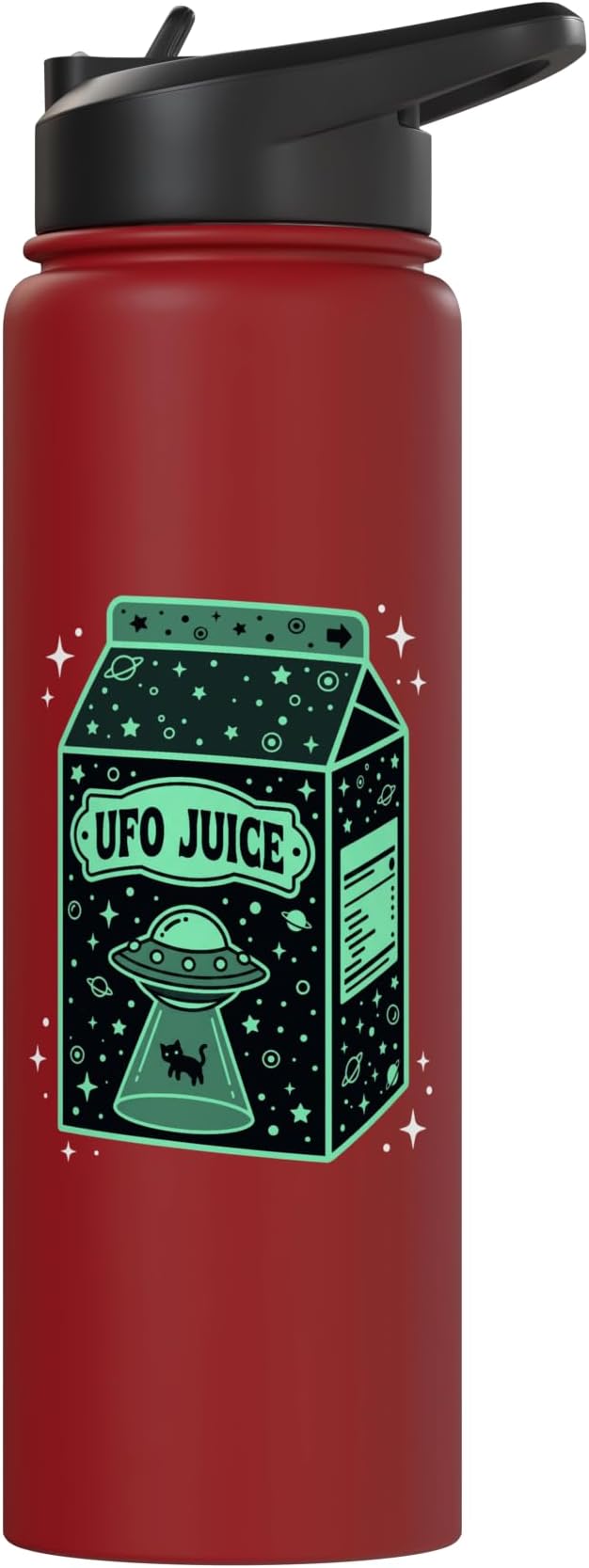 UFO Juice Retro Cat Abduction Alien Space Milk Cosmos Stainless Steel Insulated Water Bottle