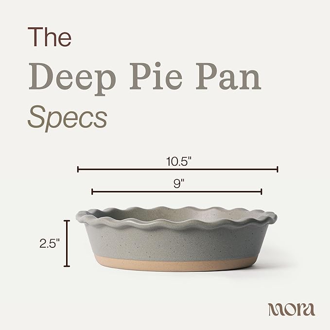 MORA Ceramic Pie Pan for Baking - 9 inch - Deep and Fluted Pie Dish for Old Fashion Apple Pie, Quiche, Pot Pies, Tart, etc - Modern Farmhouse Style Porcelain Ceramic Pie Plate - Peppercorn