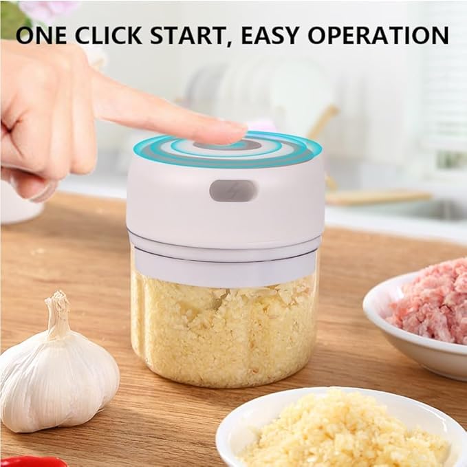PINK & WHITE - Mini Electric Food Processor and Garlic Chopper - 250ML, USB Charging, 3 Blades - Perfect for Chopping Vegetable, Pepper, Onion, Garlic, Ginger, Spice, Meat, Baby Food, & More (Bundle)