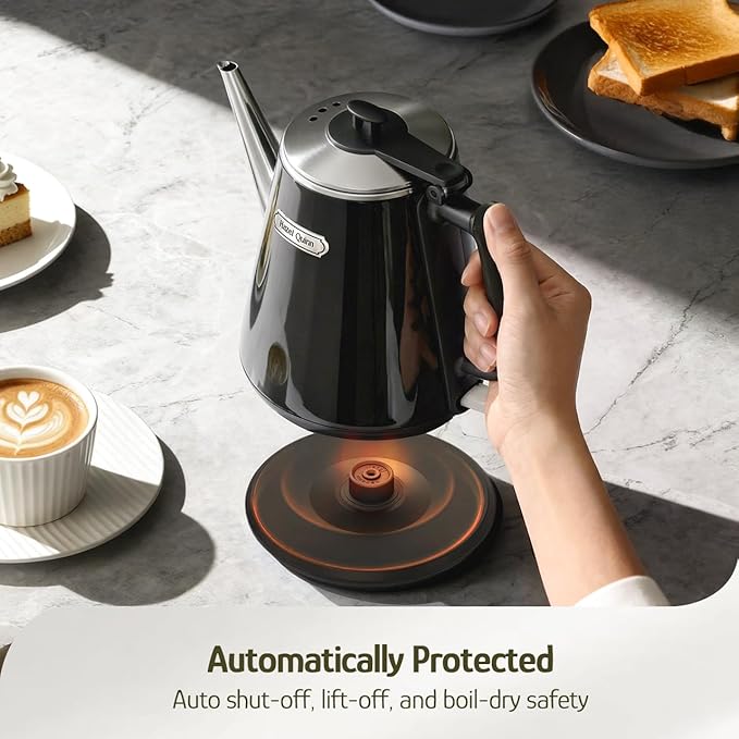 Hazel Quinn Electric Kettle - 1L/34oz Small Tea Kettle, 800W Fast Boil, All 304 Stainless Steel Interior, Double Wall for Cool Touch and Thermal, Auto Shut-Off, BPA-Free, Cordless - Jet Black