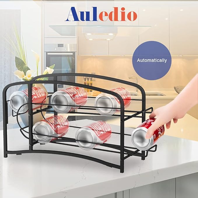 Auledio Stackable Beverage Can Dispenser Rack, Storage Organizer Holder for Canned food or Pantry Refrigerator,Black(2 Pack)