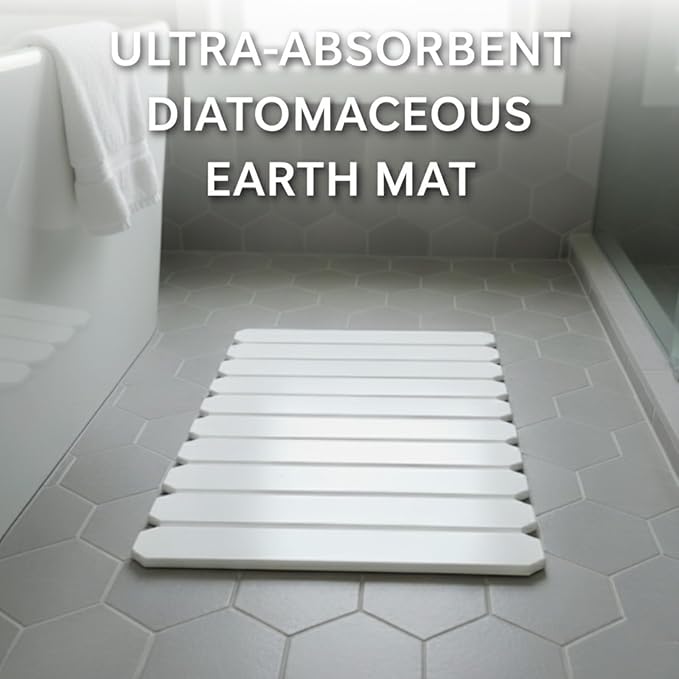 Stone Drying Mat 24″×16″ Large - Ultra Fast Absorbent Kitchen Counter & Bathroom Mat, Diatomaceous Earth Foldable Non-Slip for Dishes, Pets, Plants