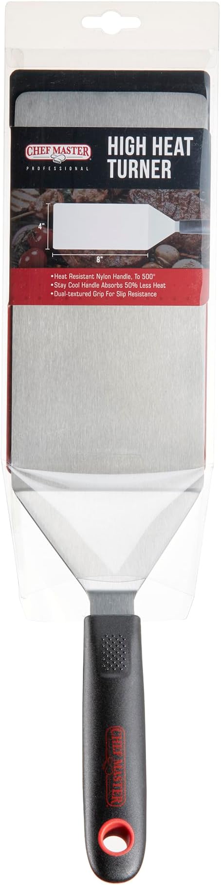 Chef Master 90280 High Heat Turner Spatula, 8" x 4" Blade | Heat Resistant Handle | Slip Resistant Grip | Dishwasher Safe