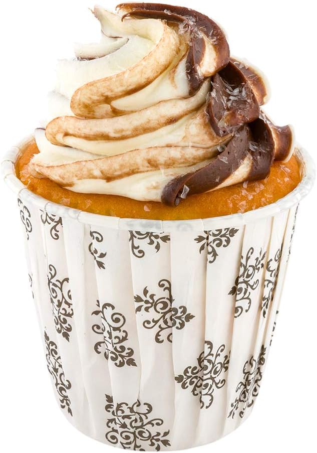 Restaurantware Panificio 3.5 Ounce Baking Cups 200 Pleated Cupcake Liners - Oven-Ready Freezable Black And White Paper Muffin Cases Disposable Vintage Floral For Wedding Parties Baby Showers