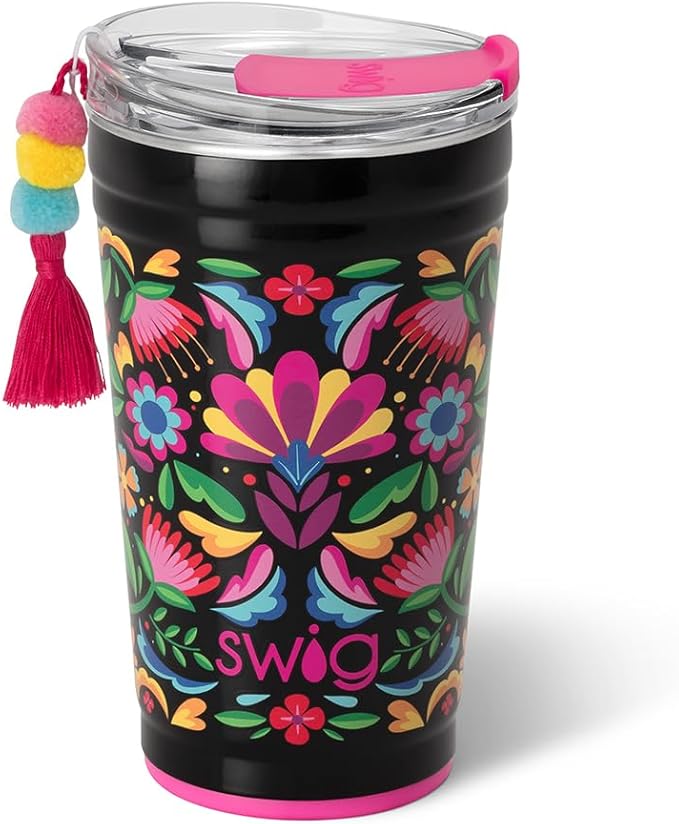 Swig Life 24oz Party Cup, Stackable Insulated Travel Coffee Tumbler with EZ Slider Lid, Cup Holder Friendly, Stainless Steel 24 oz Tumbler, Reusable Coffee Mug (Caliente)